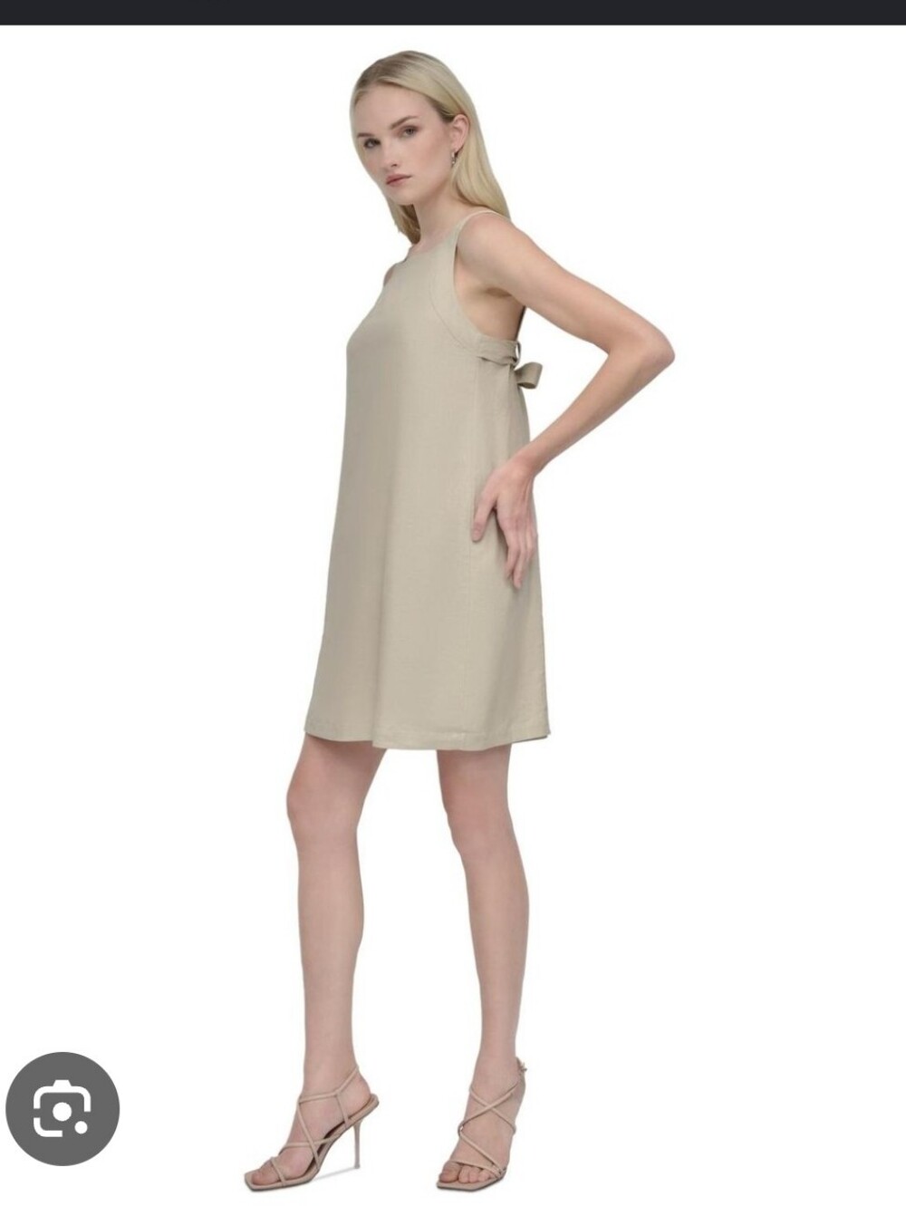 DKNY Linen Blend Shift Dress Beige Sleeveless Scoop Neck Midi Size 2 NWT Party